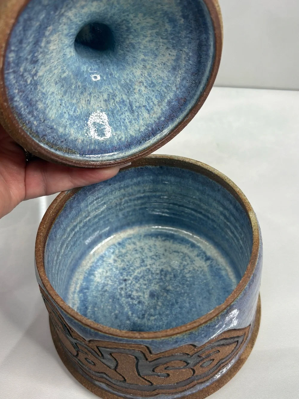 Vintage 1990 Tim Hahne Studio Art Pottery Salsa Jar Handmade North Carolina